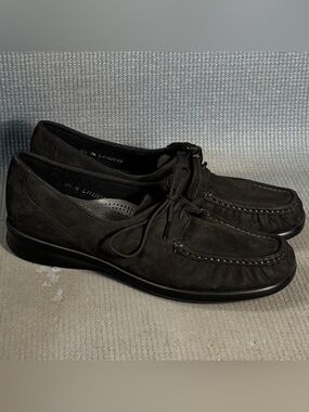 SAS Petra Black Suede Handcraft Comfort Moccasin Lace Shoes Women’s Sz 8.5 Wide